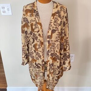 Violet Sky sheer cotton blend leopard kimono 
 swim cover up. Size 1X